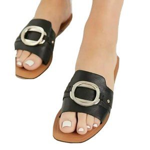 sandals leather with trim in black size 8/Sandalias negras leathers❤